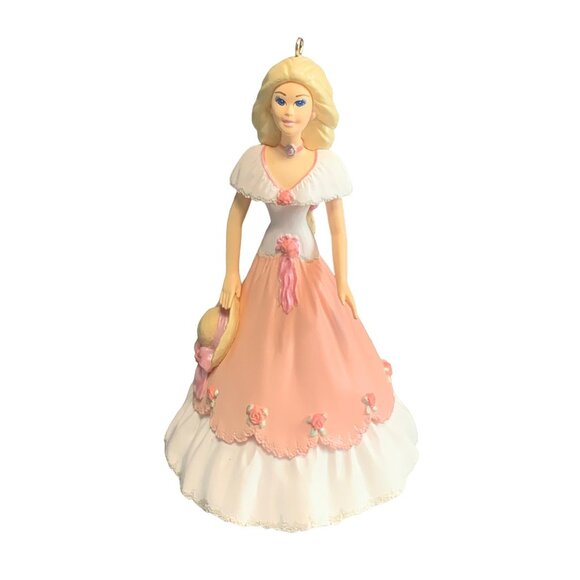 Vintage 1997 Barbie Ornament by Hallmark Springtime in Pink & White Dress 3rd - Picture 1 of 8